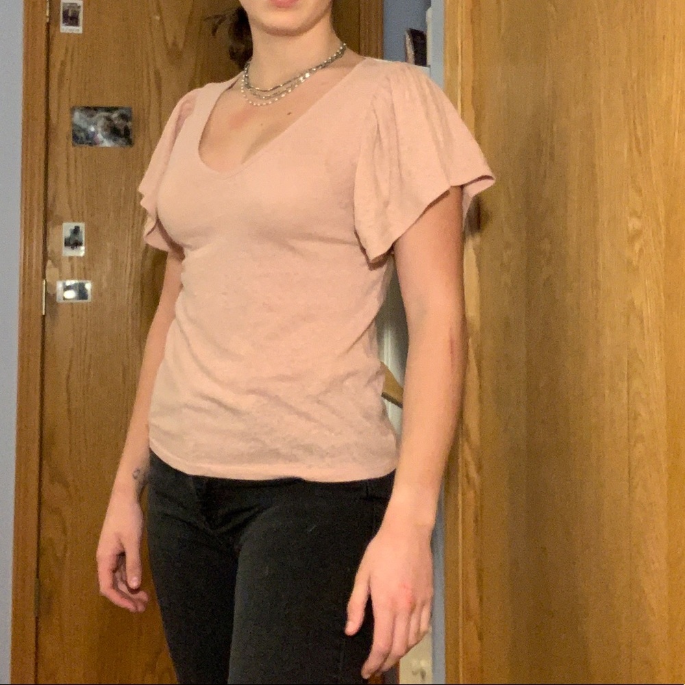 Pink Short Sleeve Shirt with Ruffled Sleeves